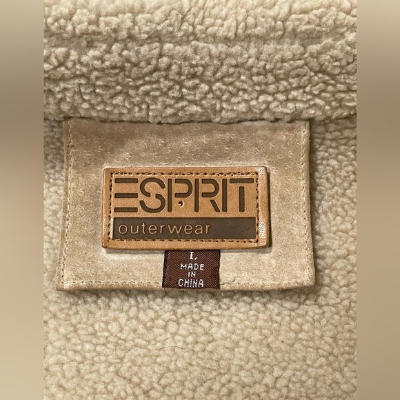 Vintage Esprit Suede Leather Sherpa Lined Button Up Coat Tan Size Large - Picture 5 of 14